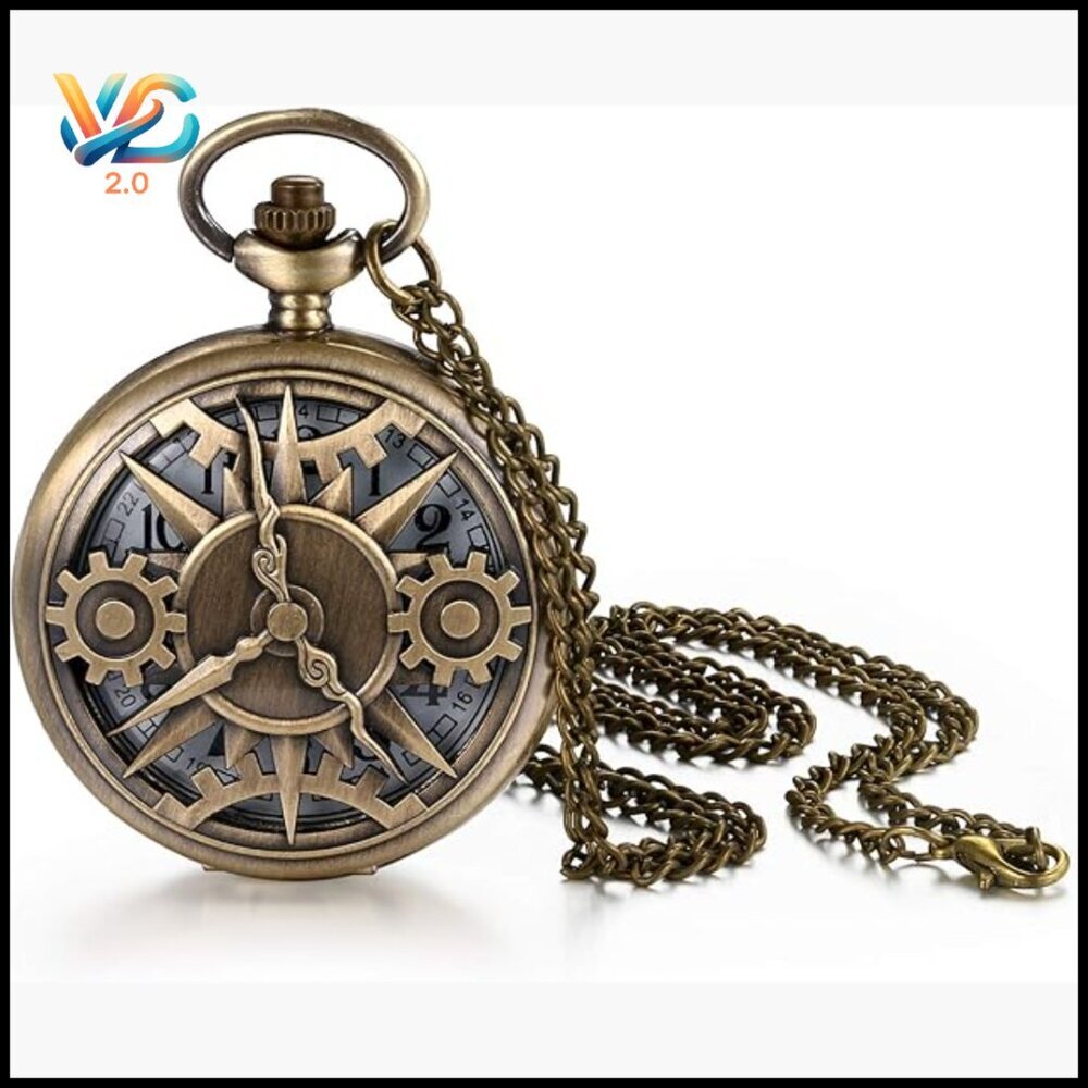 Steampunk Pocket Watch Necklace with Quartz Movement, Lobster Clasp